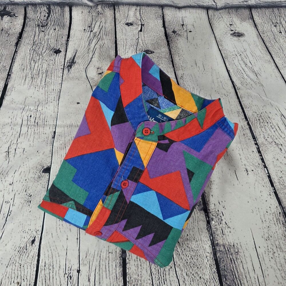 Vtg Wrangler Men's 16-16.5 (L) Aztec Multicolored Long Sleeve Button Up Shirt